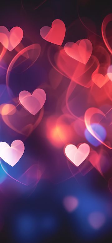 Love hearts, Aesthetic, AI art, Bokeh Background, Colorful hearts, 5K