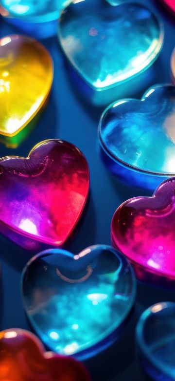 Love hearts, 3D Art, Colorful hearts, Blue background, 5K, AI art