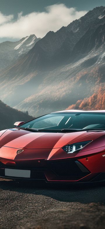 Lamborghini Aventador, Orange aesthetic, Autumn background, Roadway, Autumn Scenery, AI art, 5K