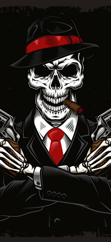 Skull, Mafia, Gangster, Black background, 5K