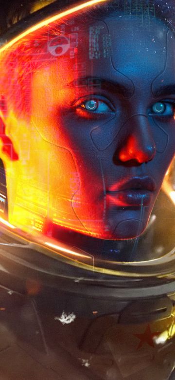 Cyborg, Woman, Concept Art, 5K, Space suit, Astronaut, Outer space