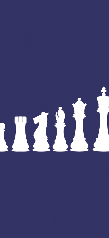 Chess pieces, Minimalist, Blue background, King (Chess), Knight (Chess), Pawn (Chess), Rook (Chess), Bishop (Chess), 5K