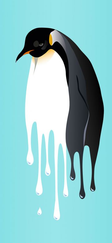 Penguin, Drippy, Turquoise background, 5K