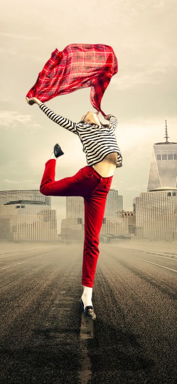 Girl, Dancing, Happiness, Tarmac, Joy, Mood, Red, 5K