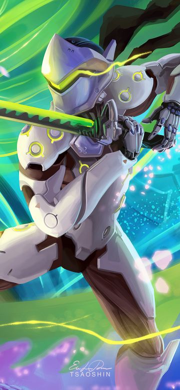 Genji, Colorful art, Overwatch, 5K