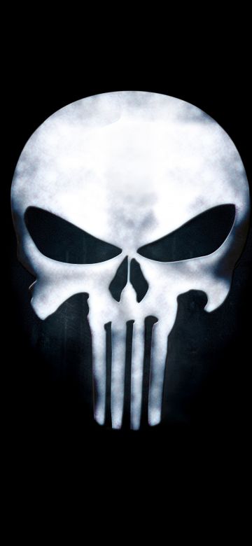 The Punisher, Skull, Black background, 5K, 8K, The Punisher logo, AMOLED