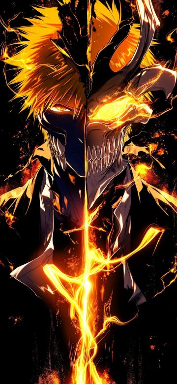 Ichigo Kurosaki, Hollow Mask, Soul Reaper, AMOLED, 5K, Black background, Bleach