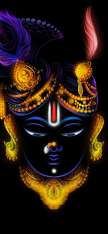 Lord Krishna, Hindu God, AMOLED, 5K, Black background