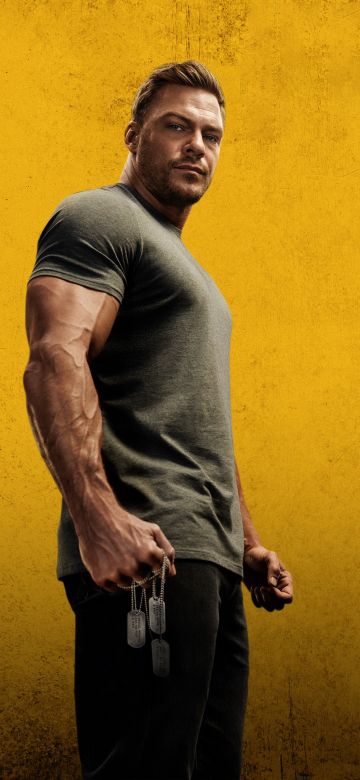 Reacher, 8K, TV series, Alan Ritchson, Yellow background, 5K