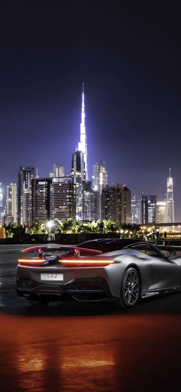 Pininfarina Battista, Dubai, Night, Cityscape, City lights, 5K