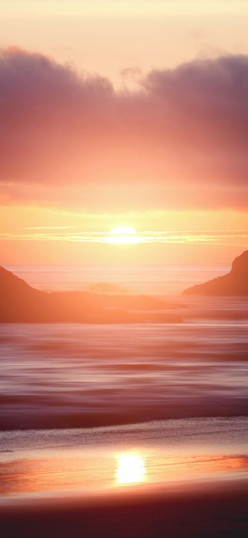 Beach, Sunlight, Sunset, Rocks, Long exposure, Reflection, Dawn