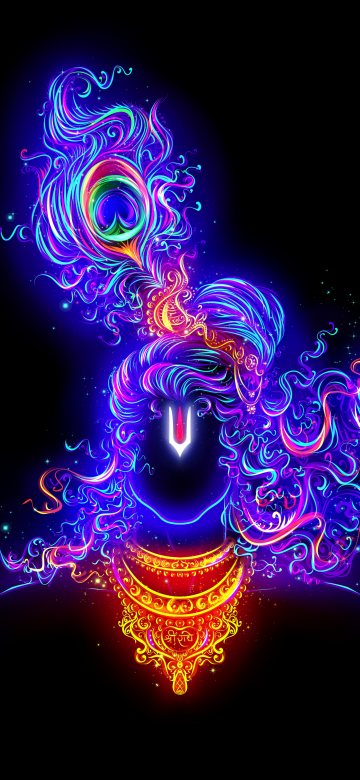 Lord Krishna, Digital Art, Glowing, Black background, AMOLED, 5K, 8K