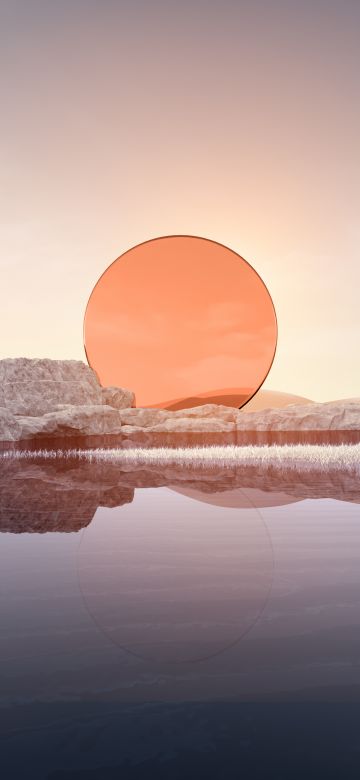 Sunset, Desert, Landscape, Digital Art, Body of Water, 5K