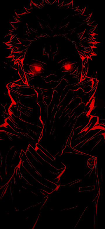 Sukuna, Red aesthetic, AMOLED, 5K, Black background, Jujutsu Kaisen, Dark red