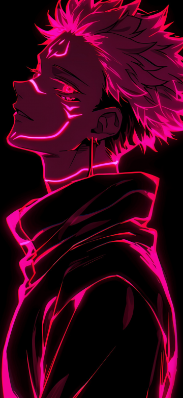 Sukuna, Pink aesthetic, AMOLED, 5K, Jujutsu Kaisen, Black background