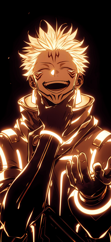 Sukuna, Glowing, Golden, 5K, AMOLED, Black background, Jujutsu Kaisen