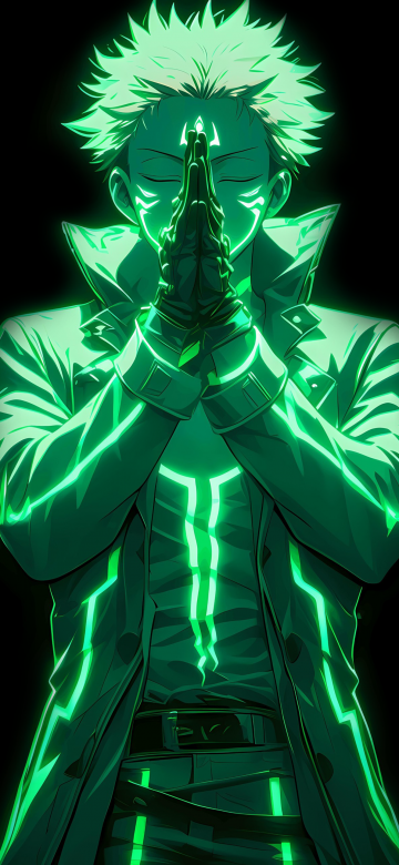 Sukuna, Green aesthetic, Black background, 5K, Jujutsu Kaisen, AMOLED