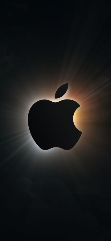 Apple logo, Silhouette, Eclipse, Dark background, 5K