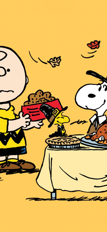 Peanuts, Thanksgiving, Charlie Brown, Snoopy, Yellow background, Cute cartoon