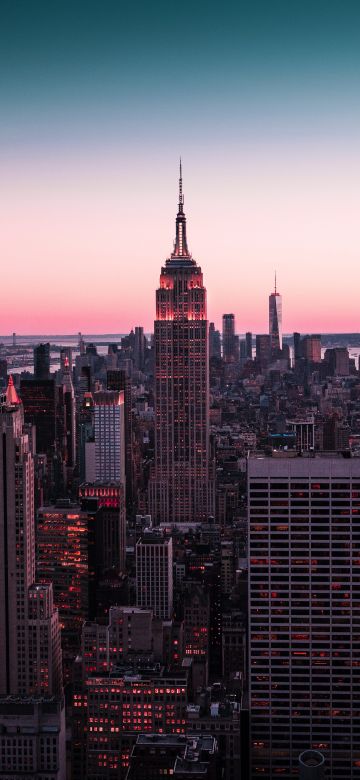 Empire State Building, 8K, New York City, Cityscape, Sunset, City lights, Urban, Skyline, 5K