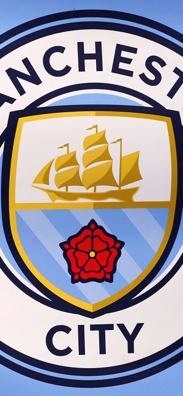 Manchester City FC, Emblem, Football team, 5K, Blue background, Premier League club