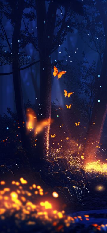 Butterfly, Fairies, Magical forest, Night, 5K, 8K