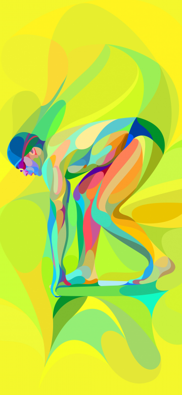 Swimmer, Illustration, Yellow background, Minimalist, 5K, 8K