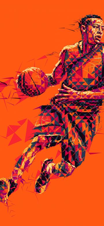 Basketball player, Low poly, Orange background, 5K, 8K