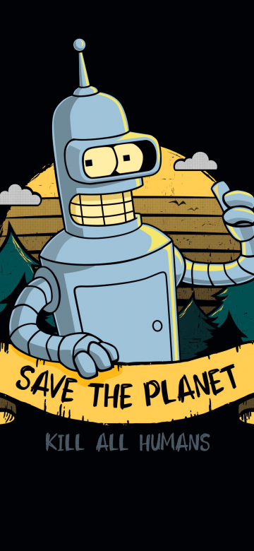 Bender (Futurama), Save The Planet, AMOLED, 5K, Black background, Cartoon