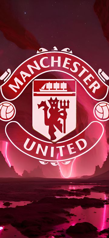 Manchester United, Neon logo, Premier League club, Football club, 5K, 8K, Red aesthetic