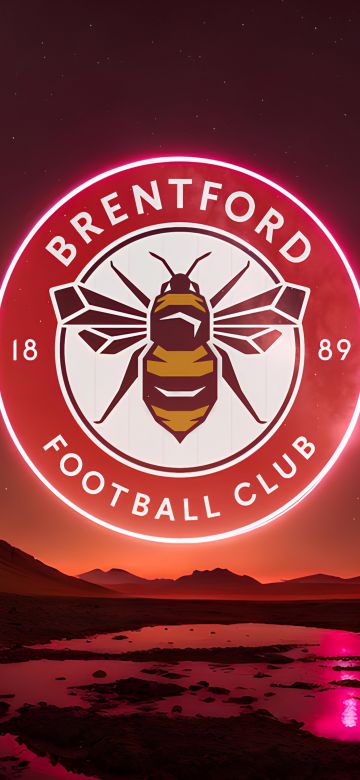 Brentford FC, Neon logo, Premier League club, Football club, 5K, 8K, Red aesthetic