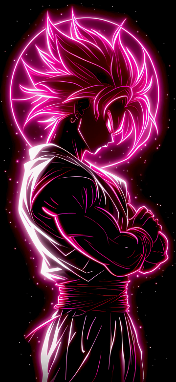 Super Saiyan Rose, Goku Black, AMOLED, 5K, Dragon Ball, Black background, Pink aesthetic, Neon glow