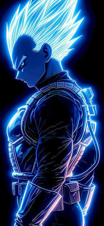 Vegeta, Neon glow, AMOLED, 5K, Black background