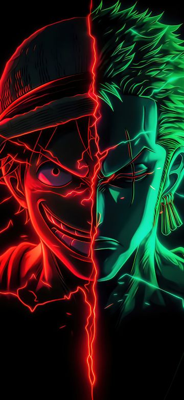 Monkey D. Luffy, Roronoa Zoro, AMOLED, 5K, One Piece, Black background