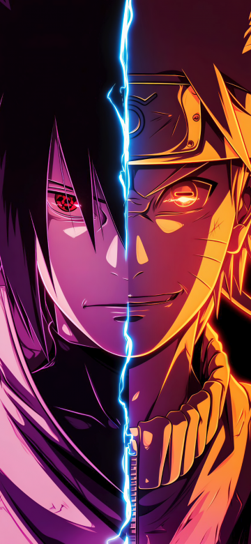 Sasuke Uchiha, Naruto Uzumaki, 5K, AMOLED, Black background, AI art