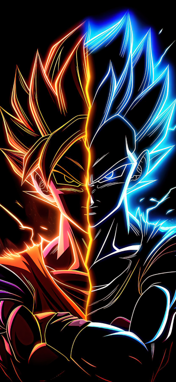 Son Goku, Vegeta, AMOLED, AI art, 5K, Black background