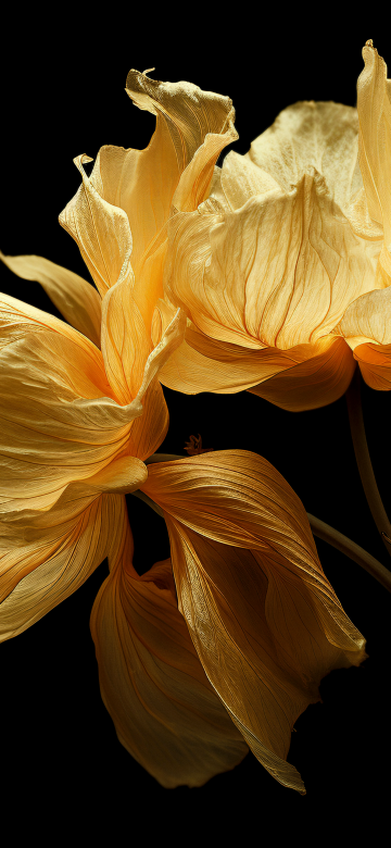 Yellow flowers, Digital render, Black background, Xiaomi, Stock, AMOLED, Digital flowers, 5K