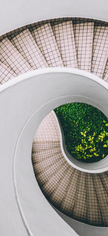 Spiral staircase, Modern architecture, White, Aesthetic, 5K