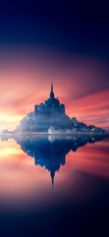 Mont Saint-Michel, Sunset, Twilight, Dawn, Reflection, Normandy, France, Aesthetic, 5K