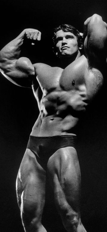 Arnold Schwarzenegger, Bodybuilder, Dark background, Monochrome, 5K