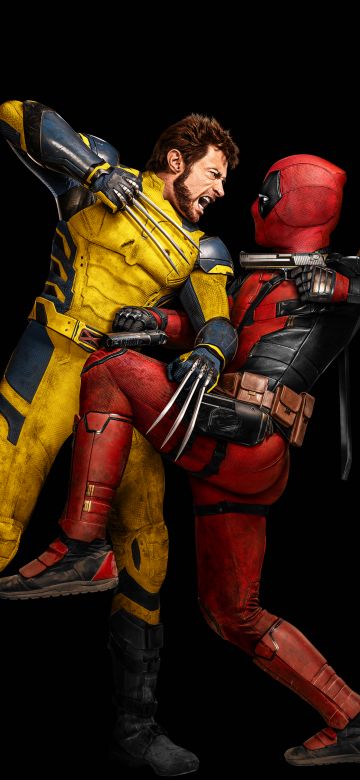 Deadpool & Wolverine, Black background, AMOLED, Movie poster, 5K, 2024 Movies, Marvel Superheroes