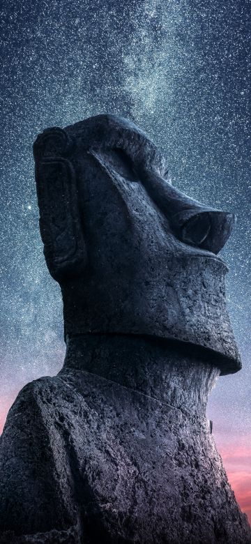 Moai statue, Easter Island, Ancient architecture, Starry sky, Sunset, Dawn, World Heritage Site, 5K