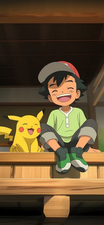 Ash Ketchum, Pikachu, Adorable, Scenic, 5K, Laughing, Pokemon