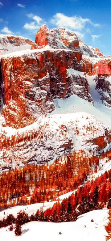 Winter, Dolomites, Mountain range, Sunny day, Snow covered, Mountains, Italy, 5K