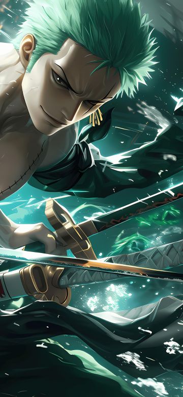 Roronoa Zoro, Sword, 5K, One Piece, Green