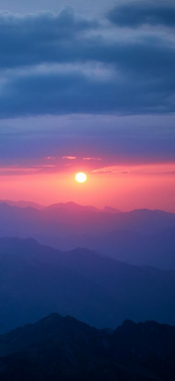 Mountain range, Sunset, Scenery, Dawn, France, 5K