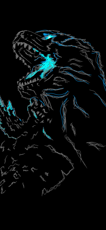 Godzilla, AMOLED, Kaiju, Black background, Neon art, 5K