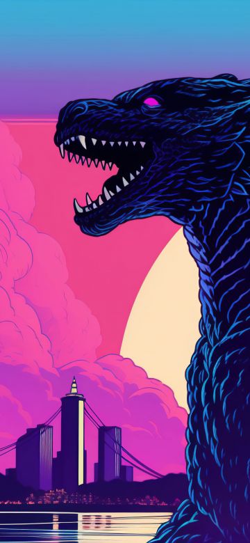 Godzilla, RetroWave art, 5K, Kaiju