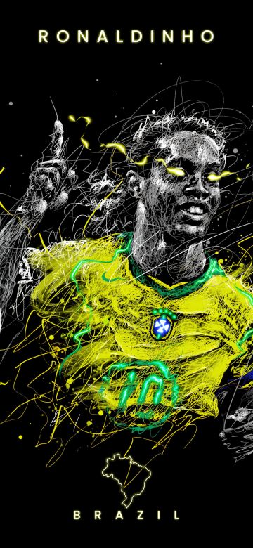 Ronaldinho, AMOLED, 5K, Brazilian Football Player, Black background, Fan Art