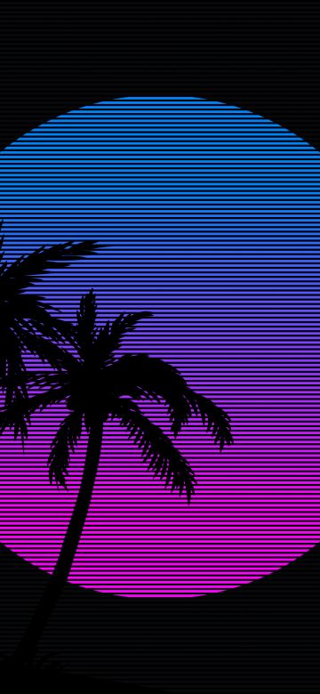 Palm trees, RetroWave art, 5K, 8K, AMOLED, Black background, Silhouette